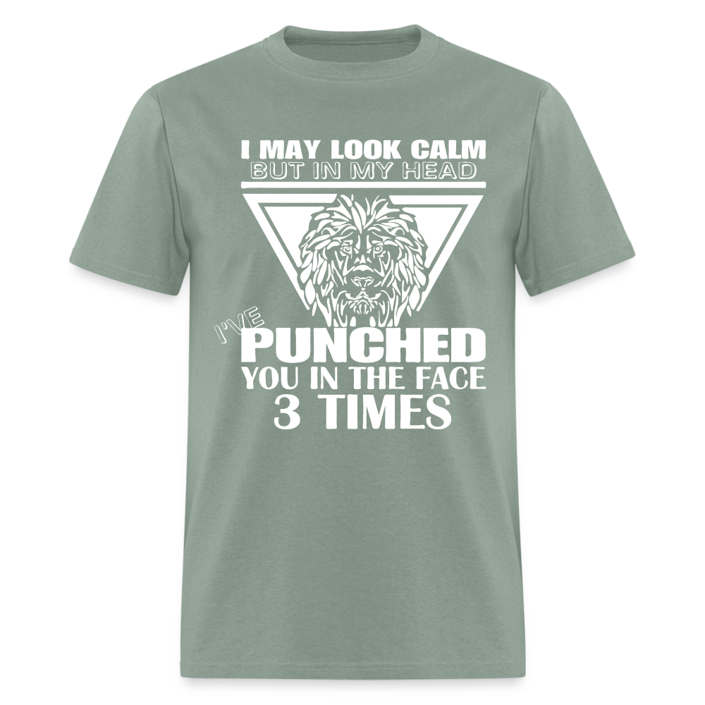 Punched You 3 Times In The Face T-Shirt (Stay Calm) - sage