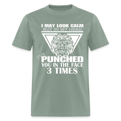 Punched You 3 Times In The Face T-Shirt (Stay Calm) - sage