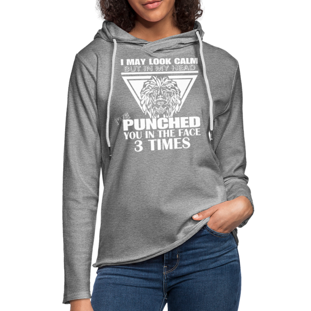 Punched You 3 Times In The Face Lightweight Terry Hoodie (Stay Calm) - heather gray