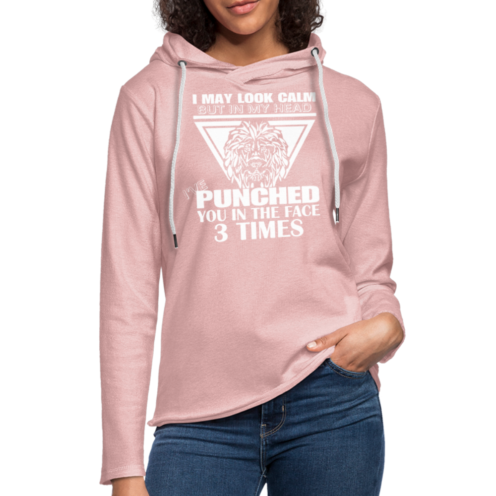 Punched You 3 Times In The Face Lightweight Terry Hoodie (Stay Calm) - cream heather pink