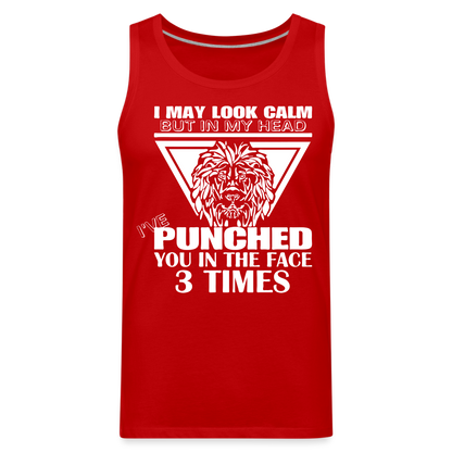 Punched You 3 Times In The Face Men’s Premium Tank Top (Stay Calm) - red