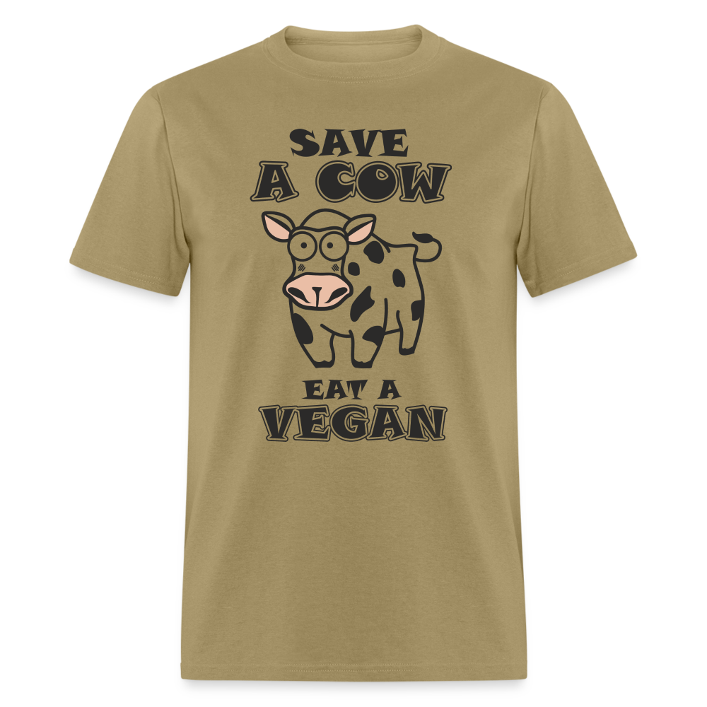 Save A Cow Eat A Vegan T-Shirt - khaki