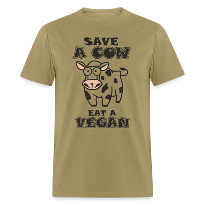 Save A Cow Eat A Vegan T-Shirt - khaki