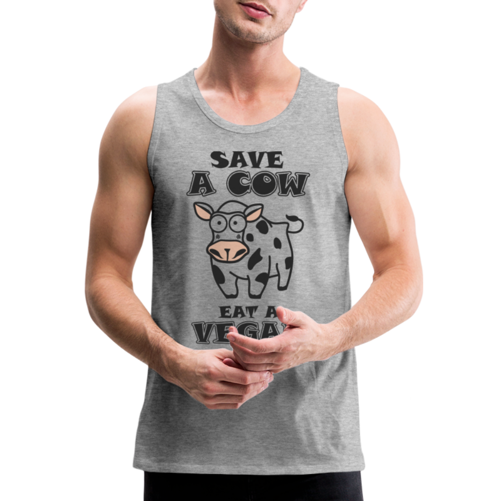 Save A Cow Eat A Vegan Mne's Premium Tank Top - heather gray