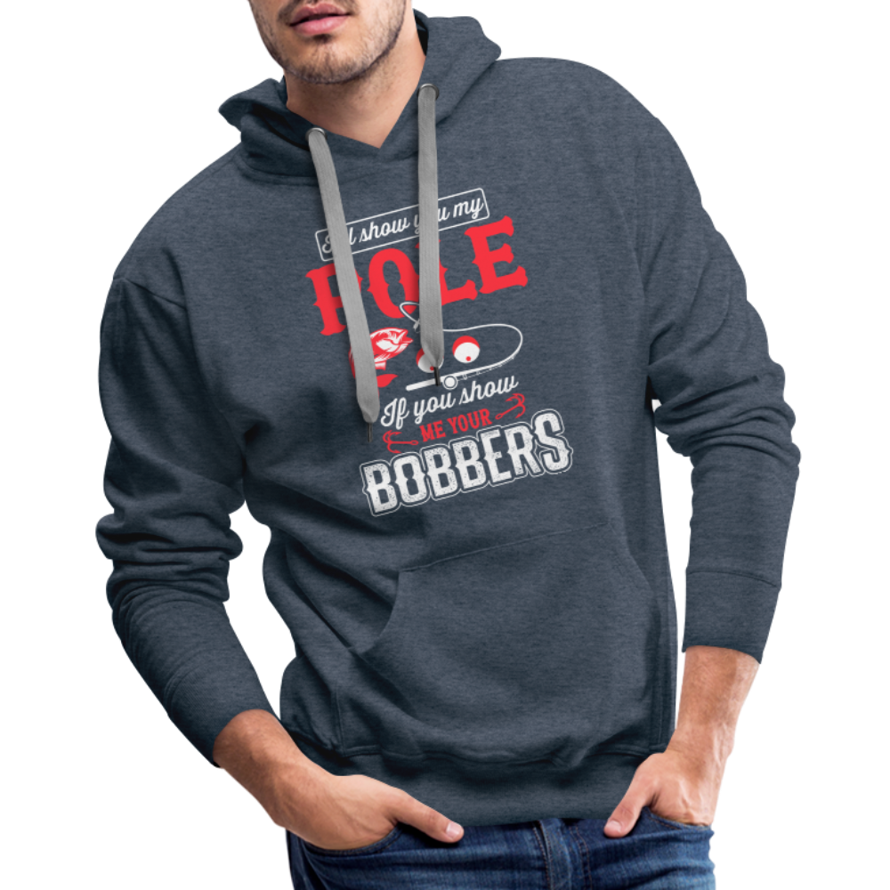 Show Me Your Bobbers Men’s Premium Hoodie (Fishing) - heather denim