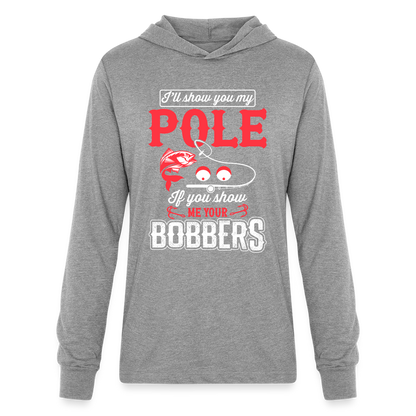 Show Me Your Bobbers Long Sleeve Hoodie Shirt (Fishing) - heather grey