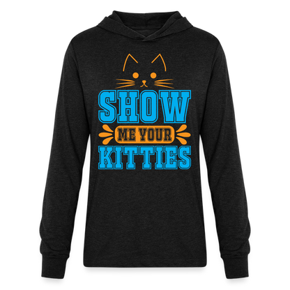 Show Me Your Kitties Long Sleeve Hoodie Shirt - heather black