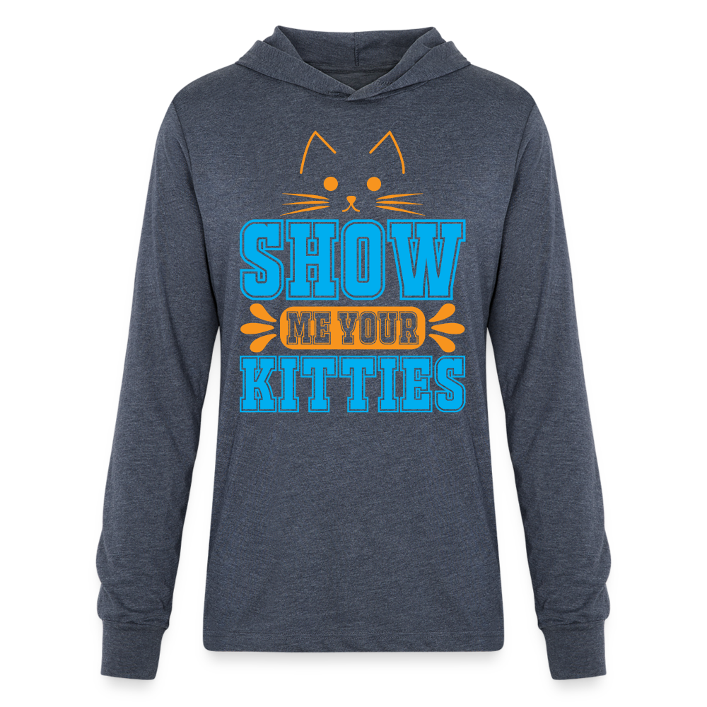 Show Me Your Kitties Long Sleeve Hoodie Shirt - heather navy