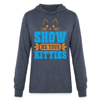 Show Me Your Kitties Long Sleeve Hoodie Shirt - heather navy