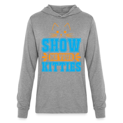 Show Me Your Kitties Long Sleeve Hoodie Shirt - heather grey