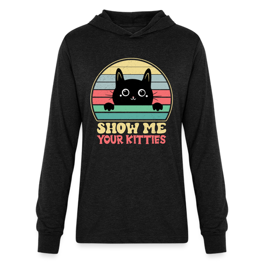 Show Me Your Kitties Long Sleeve Hoodie Shirt - heather black