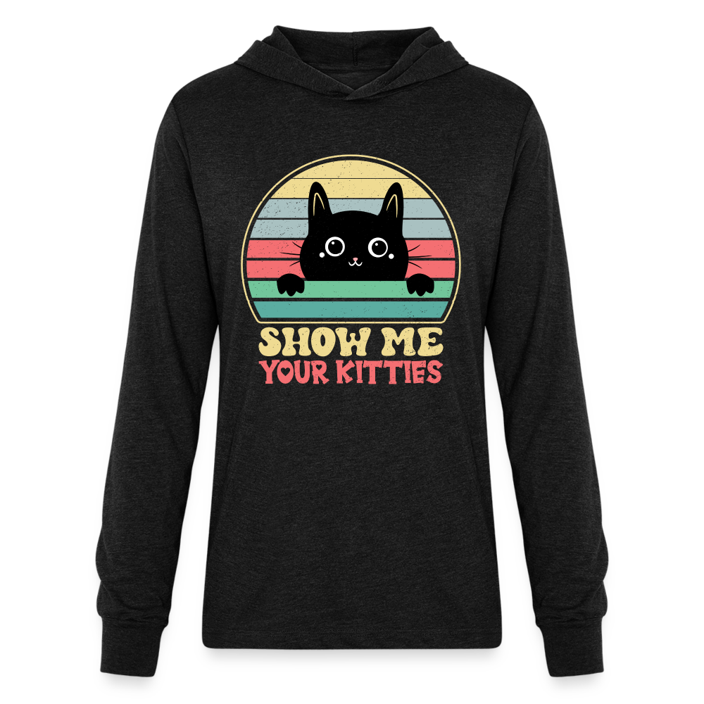 Show Me Your Kitties Long Sleeve Hoodie Shirt - heather black