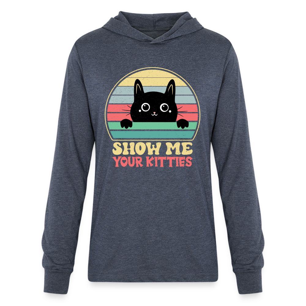 Show Me Your Kitties Long Sleeve Hoodie Shirt - heather navy