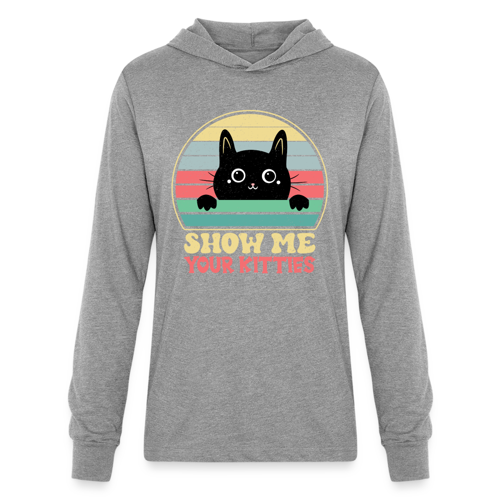Show Me Your Kitties Long Sleeve Hoodie Shirt - heather grey