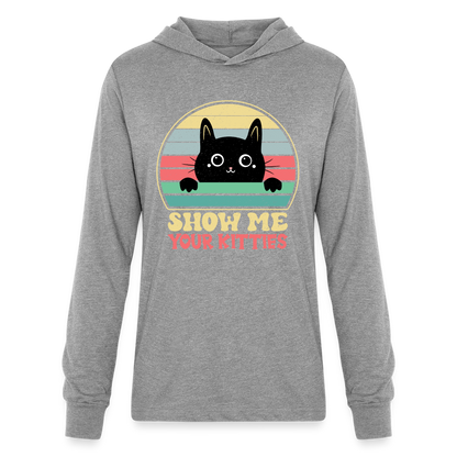 Show Me Your Kitties Long Sleeve Hoodie Shirt - heather grey