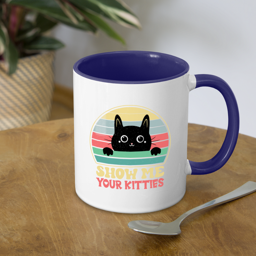 Show Me Your Kitties Coffee Mug - white/cobalt blue