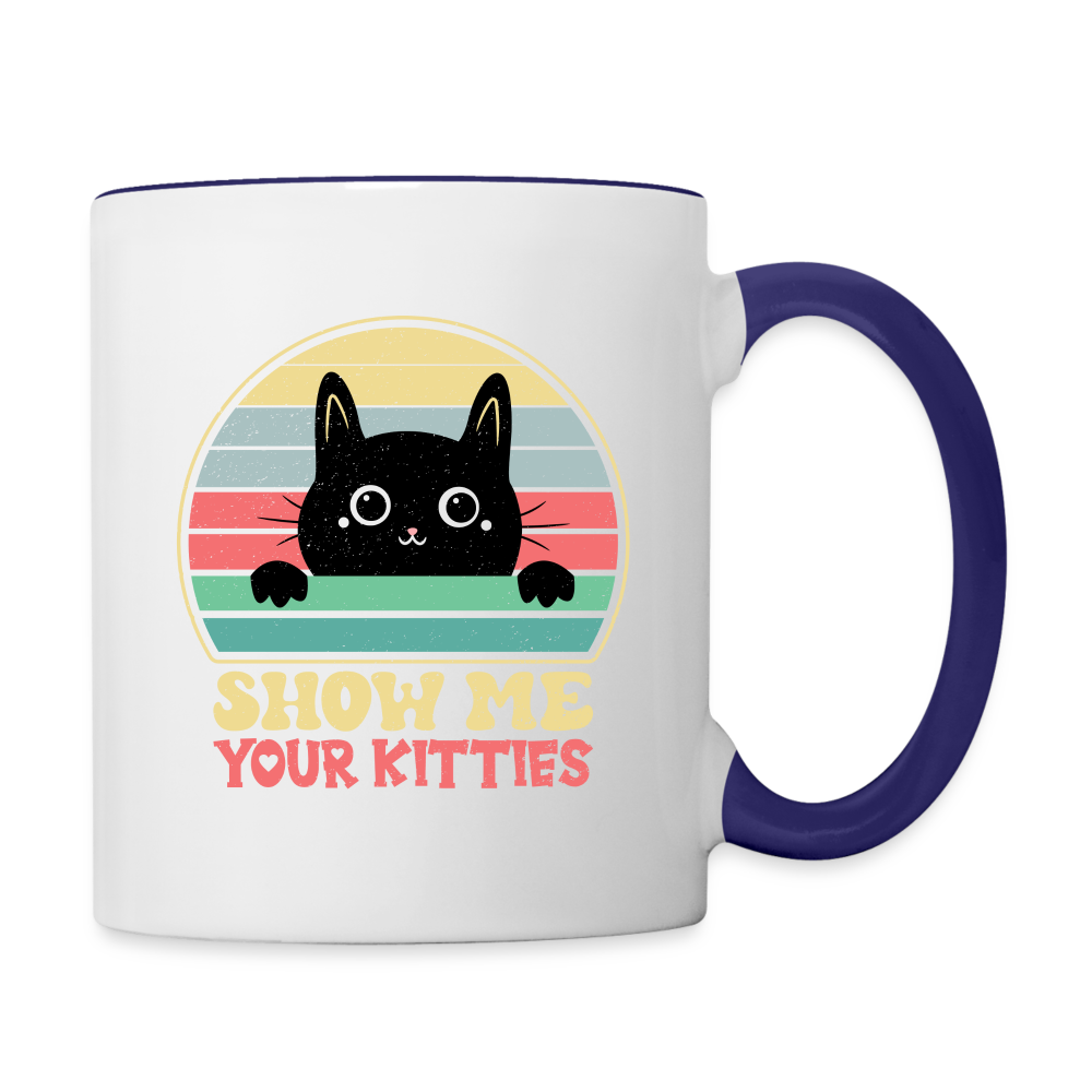 Show Me Your Kitties Coffee Mug - white/cobalt blue