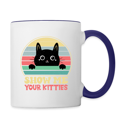 Show Me Your Kitties Coffee Mug - white/cobalt blue