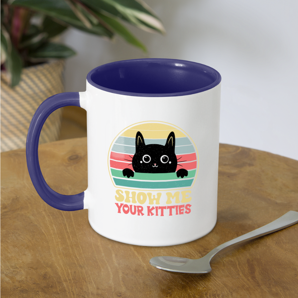 Show Me Your Kitties Coffee Mug - white/cobalt blue