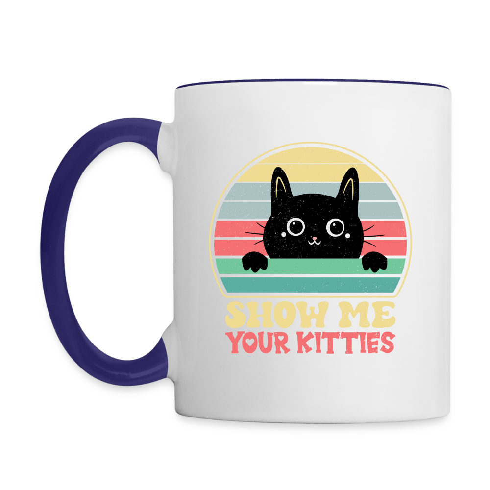 Show Me Your Kitties Coffee Mug - white/cobalt blue