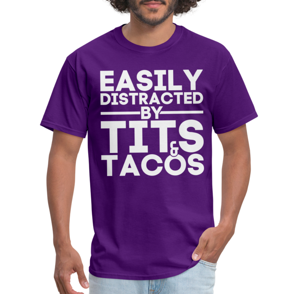 Easily Distracted by Tits and Tacos T-Shirt - purple