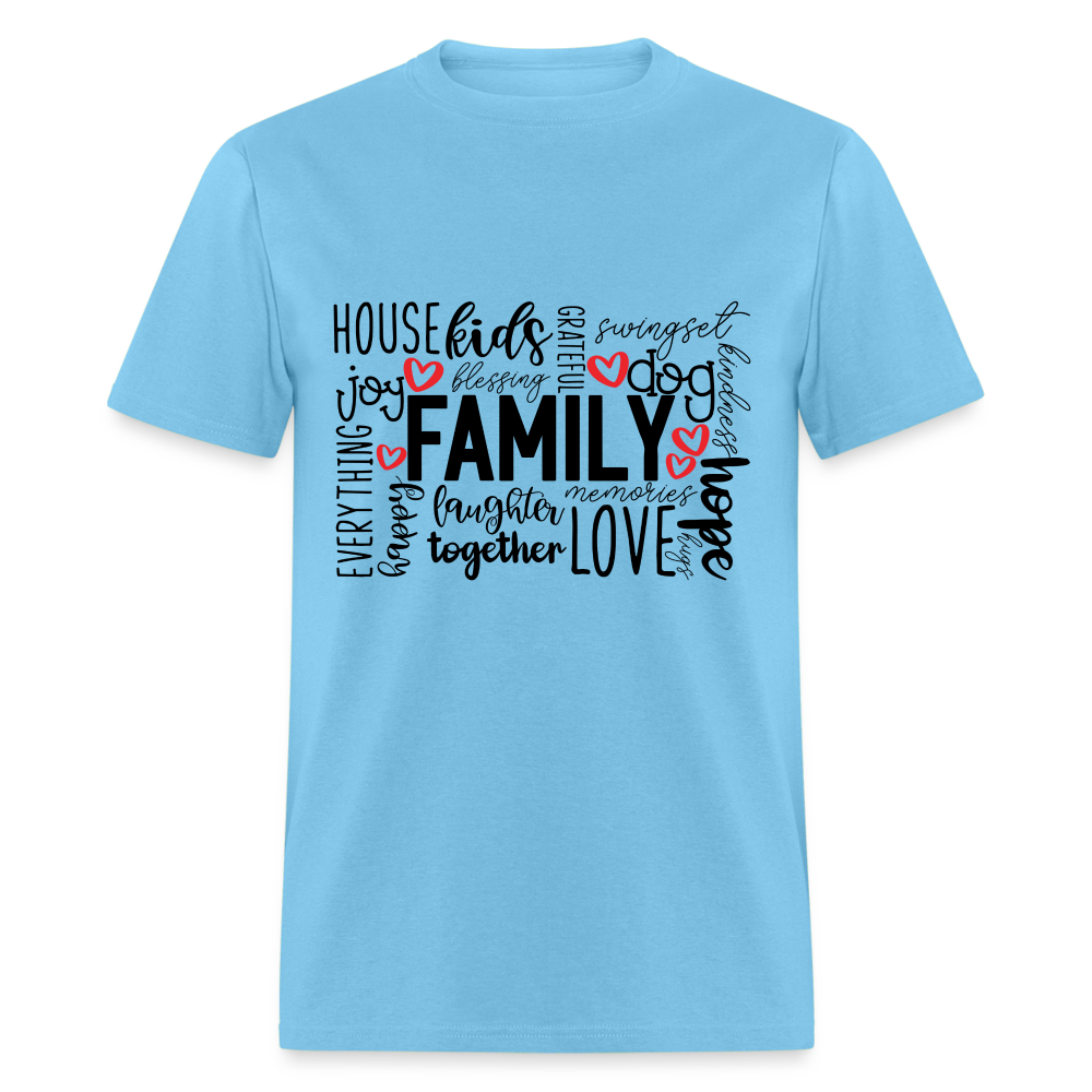 Family T-Shirt (Wordart Cloud) - aquatic blue