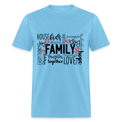 Family T-Shirt (Wordart Cloud) - aquatic blue