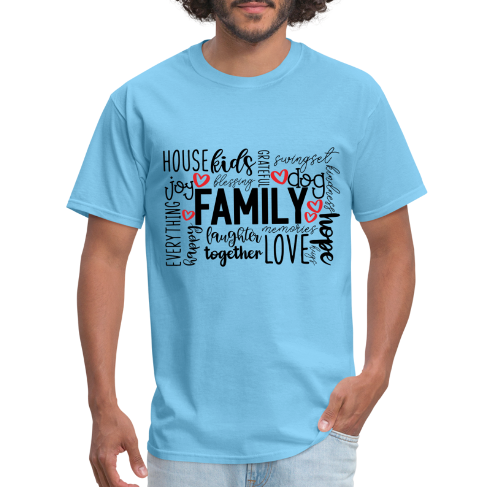 Family T-Shirt (Wordart Cloud) - aquatic blue