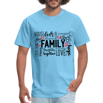 Family T-Shirt (Wordart Cloud) - aquatic blue