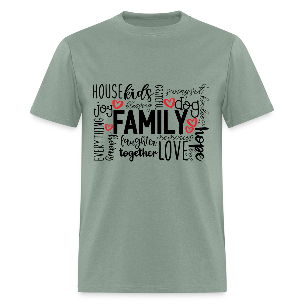 Family T-Shirt (Wordart Cloud) - sage