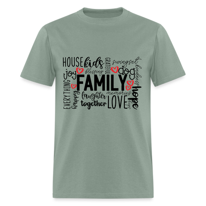 Family T-Shirt (Wordart Cloud) - sage