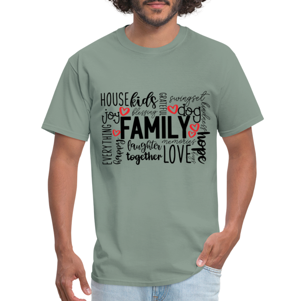 Family T-Shirt (Wordart Cloud) - sage