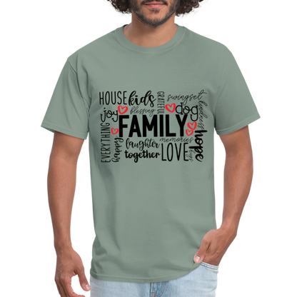 Family T-Shirt (Wordart Cloud) - sage