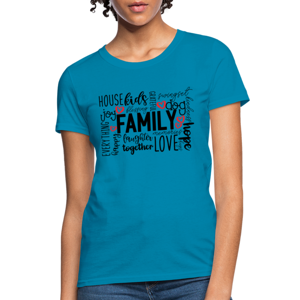 Family Women's T-Shirt (Wordart Cloud) - turquoise