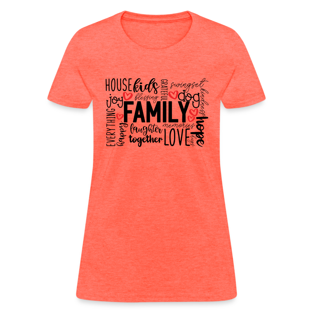 Family Women's T-Shirt (Wordart Cloud) - heather coral