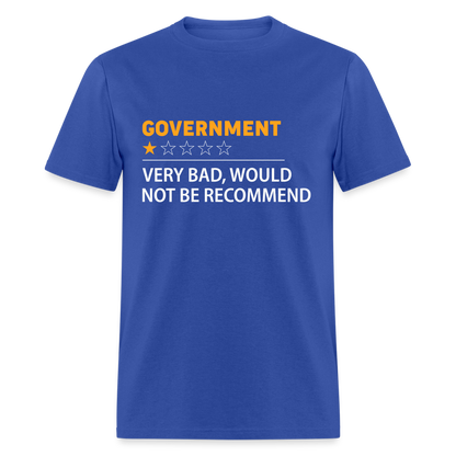 Government Rating T-Shirt (Very Bad Would Not Recommend) - royal blue