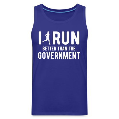 I Run Better Thank Government Men’s Premium Tank Top - royal blue