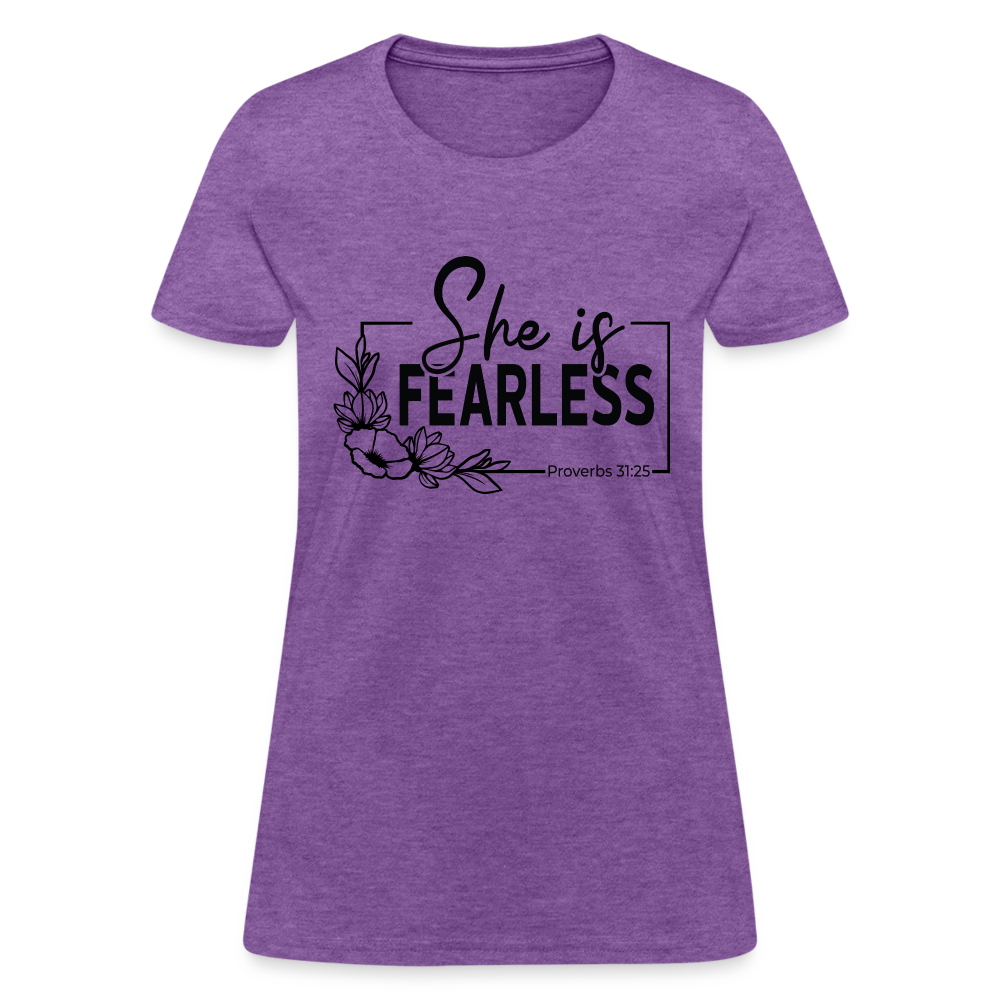 She Is Fearless Women's T-Shirt (Proverbs 31:25) - purple heather