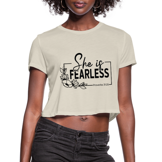 She Is Fearless Women's Cropped T-Shirt (Proverbs 31:25) - dust