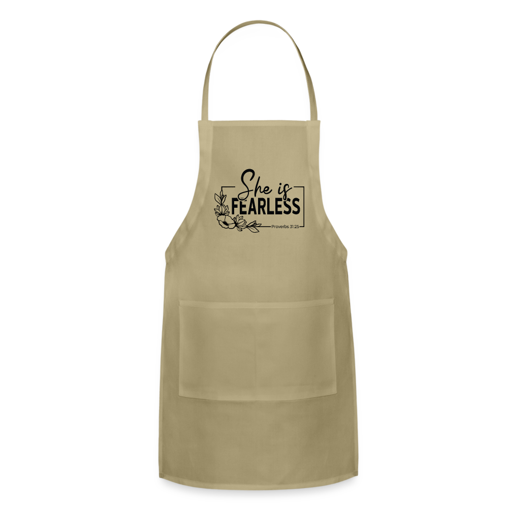She Is Fearless Adjustable Apron (Proverbs 31:25) - khaki