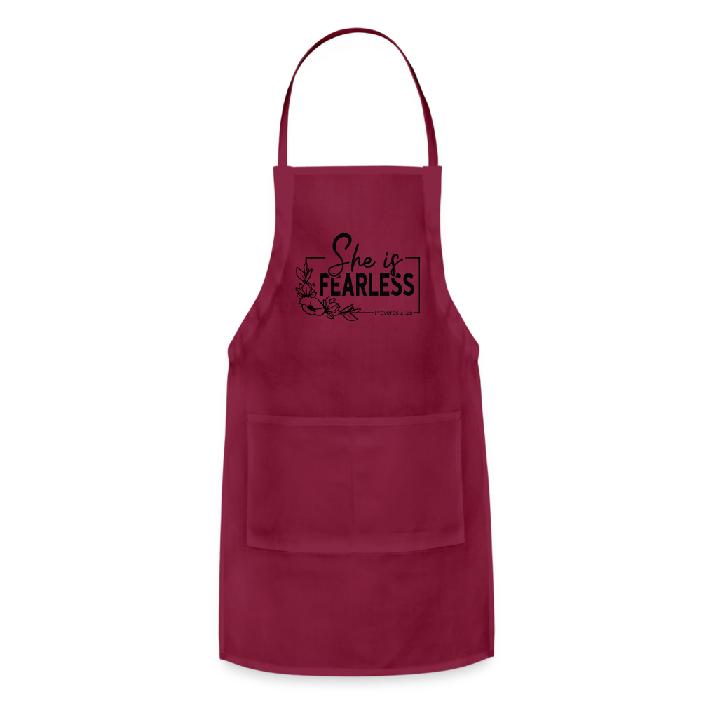 She Is Fearless Adjustable Apron (Proverbs 31:25) - burgundy