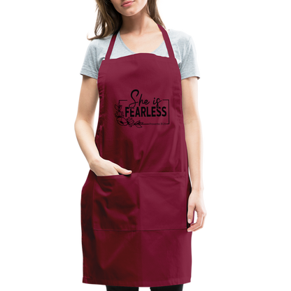 She Is Fearless Adjustable Apron (Proverbs 31:25) - burgundy