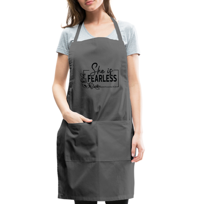 She Is Fearless Adjustable Apron (Proverbs 31:25) - charcoal