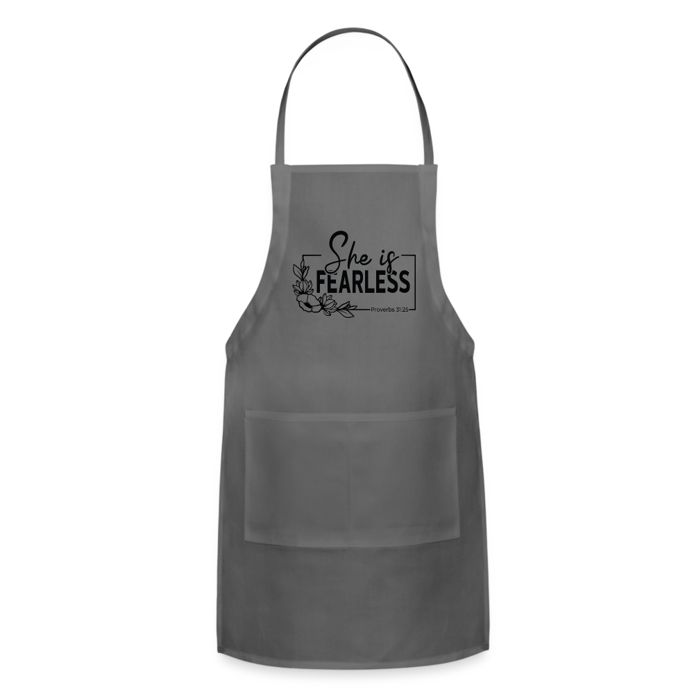 She Is Fearless Adjustable Apron (Proverbs 31:25) - charcoal