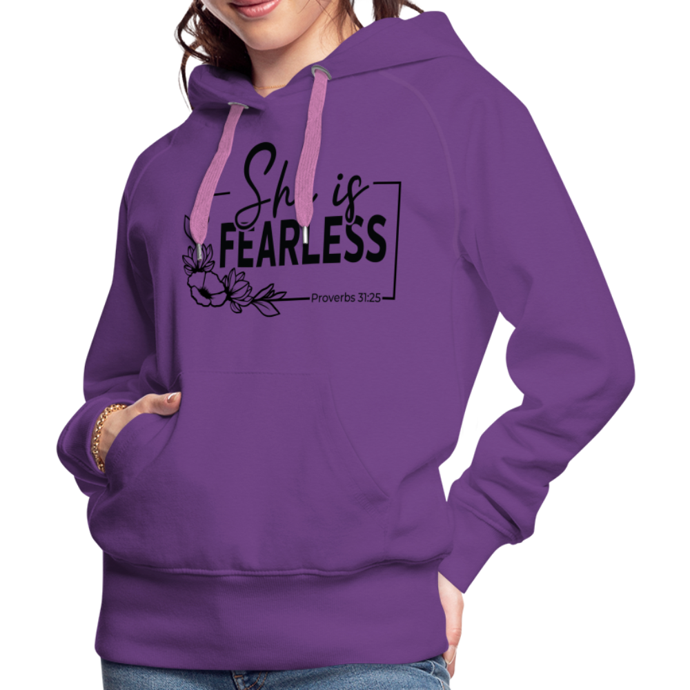 She Is Fearless Women’s Premium Hoodie (Proverbs 31:25) - purple 