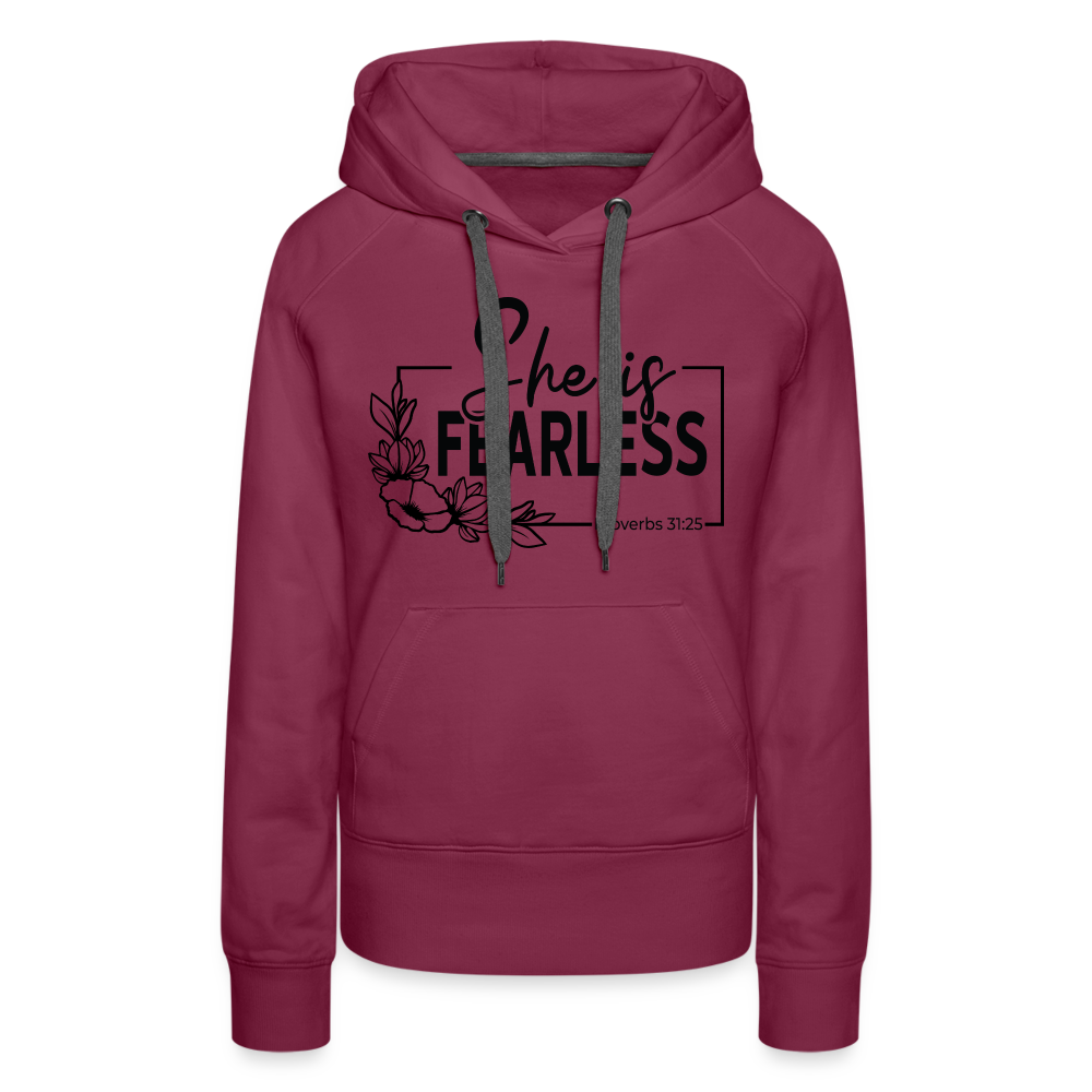 She Is Fearless Women’s Premium Hoodie (Proverbs 31:25) - burgundy