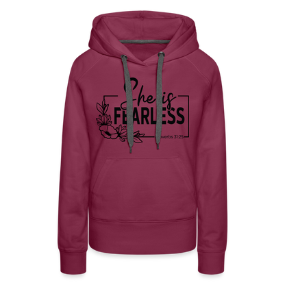 She Is Fearless Women’s Premium Hoodie (Proverbs 31:25) - burgundy