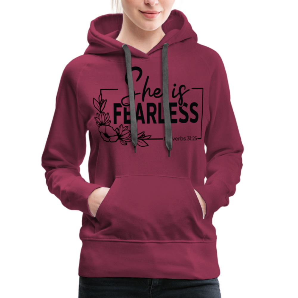 She Is Fearless Women’s Premium Hoodie (Proverbs 31:25) - burgundy