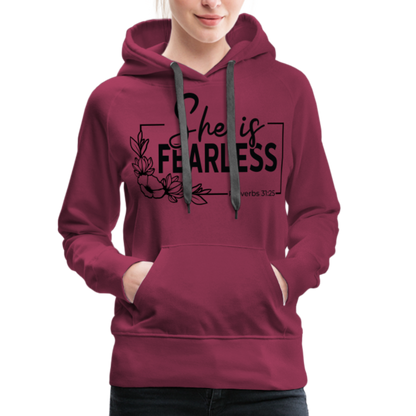 She Is Fearless Women’s Premium Hoodie (Proverbs 31:25) - burgundy