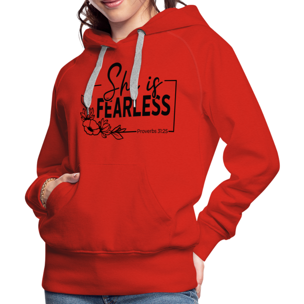 She Is Fearless Women’s Premium Hoodie (Proverbs 31:25) - red